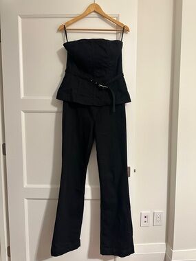 White House Black Market Black Strapless Denim Jumpsuit with Belt